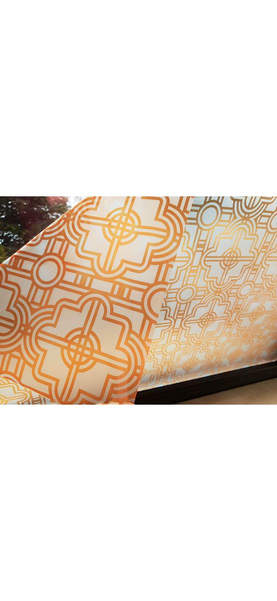 Folie geam autoadezivă Romana, Folina, sablare cu model geometric portocaliu, 100 cm lăţime