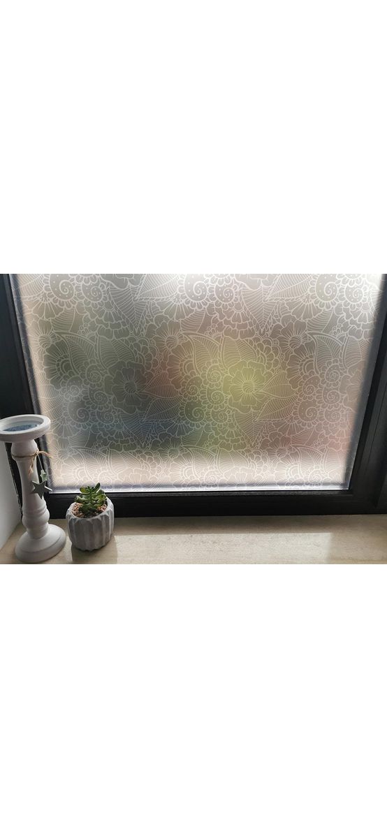 Folie geam autoadezivă Basia, Folina, sablare cu model floral gri, 100 cm lăţime