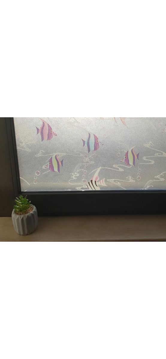 Folie cabină duş, Folina, model peşti, autoadezivă, 90 cm lăţime