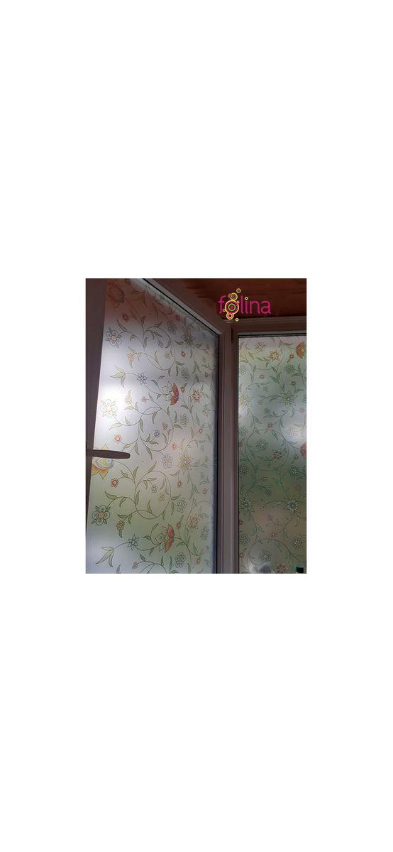 Folie geam autoadezivă Campo, Folina, sablare cu imprimeu floral, multicolor, lățime 100 cm