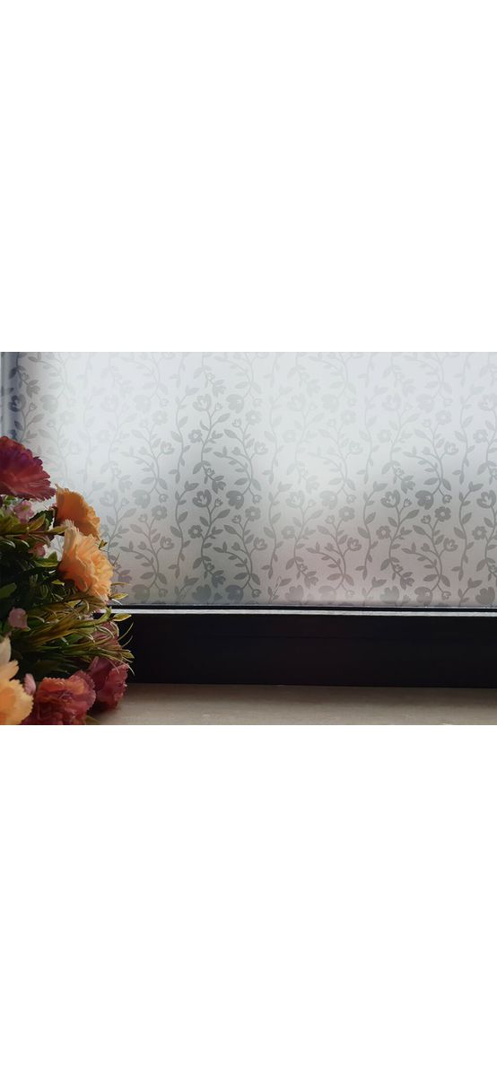 Folie geam autoadezivă Cleo, Folina, sablare cu model floral gri, 100 cm lăţime