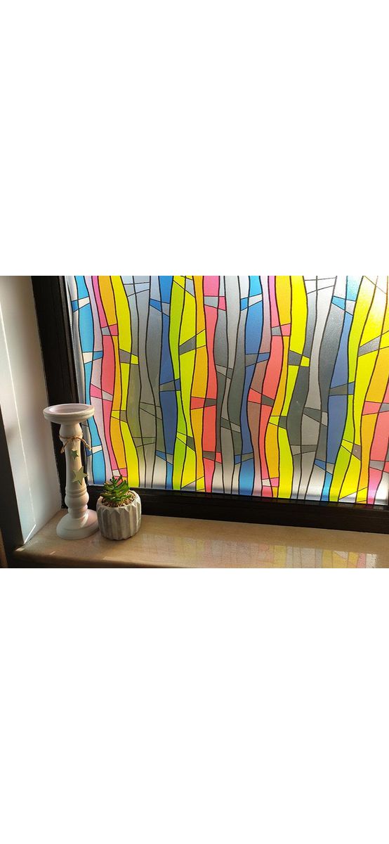 Folie geam autoadezivă, Folina Zita, sablare tip vitraliu colorat, 90 cm lățime