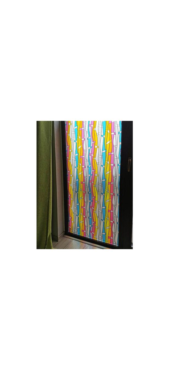 Folie geam autoadezivă, Folina Zita, sablare tip vitraliu colorat, 90 cm lățime