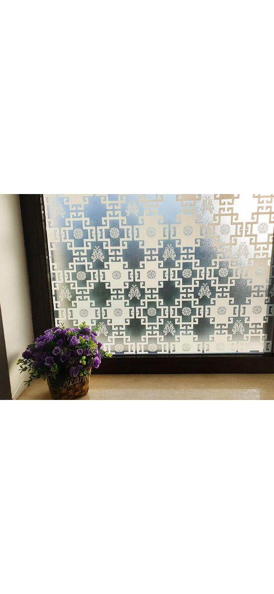 Folie geam autoadezivă Erra White, Folina, sablare cu imprimeu geometric, alb, lățime 90 cm