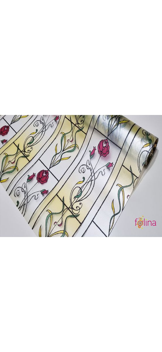 Folie geam autoadezivă, Folina, sablare tip vitraliu clasic, 90 cm lățimea rolei