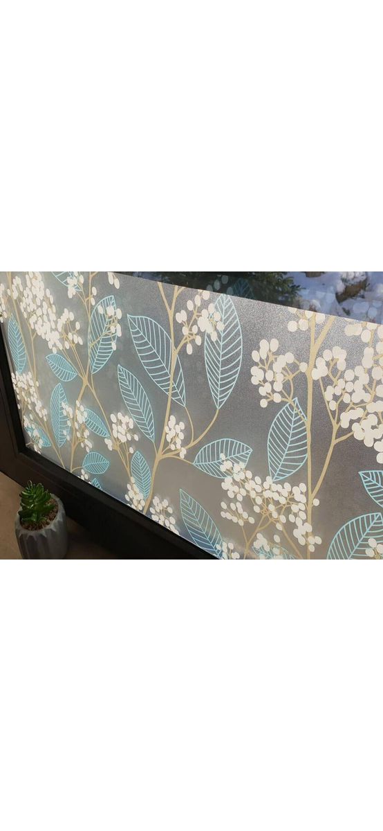 Folie geam autoadezivă Muguri, Folina, imprimeu floral, bleu, rola de 90x100 cm