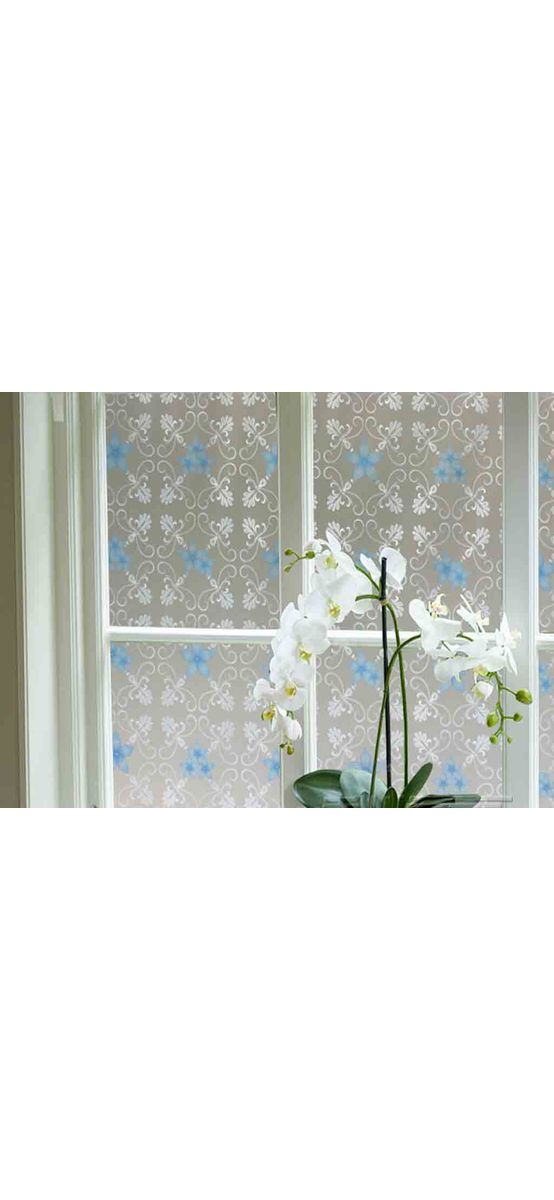 Folie geam autoadezivă Veti, Folina, imprimeu floral albastru, 90x100 cm