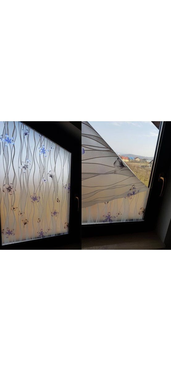 Folie geam autoadezivă Sofia, Folina, imprimeu floral, mov, lățime 90 cm