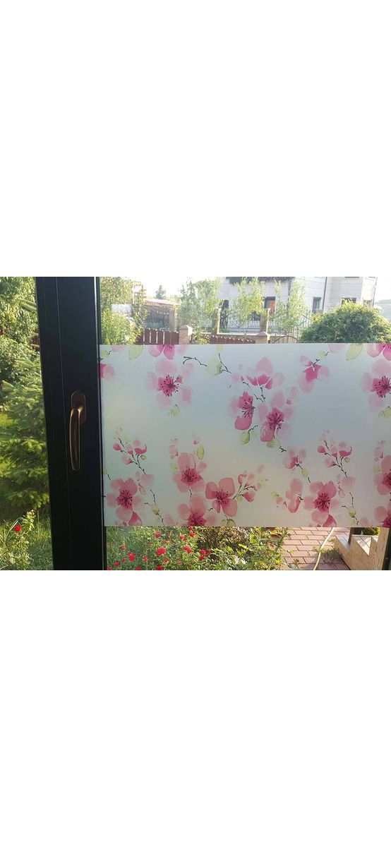 Folie geam autoadezivă, Magicfix, sablare cu imprimeu floral roșu, 100x100 cm
