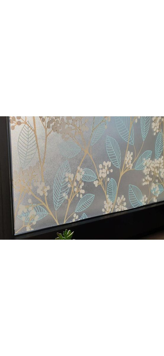 Folie geam autoadezivă Muguri, Folina, imprimeu floral, bleu, rola de 90x100 cm