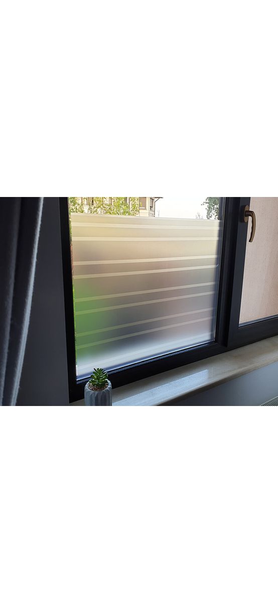 Folie geam autoadezivă, Folina Duna,sablare cu dungi gri, lățime 100 cm