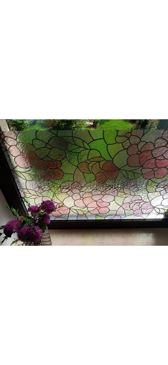 Folie geam electrostatică Lisboa Summer, d-c-fix, sablare tip vitraliu floral multicolor, rolă de 90 x 150 cm