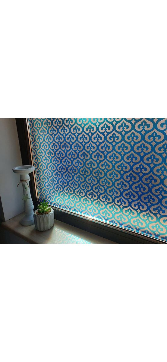Folie geam autoadezivă Felicia, Folina, sablare cu model elegant  albastru, 100 cm lăţime
