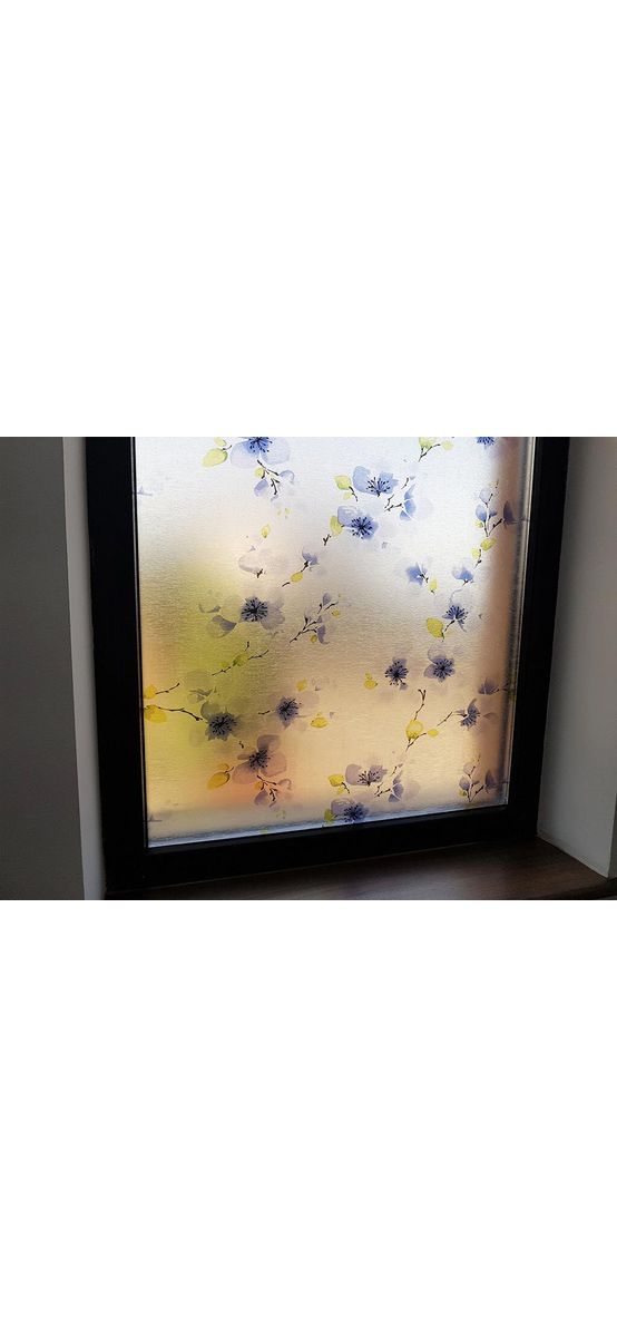 Folie geam autoadezivă Ume, sablare cu flori mov, 90 cm latime