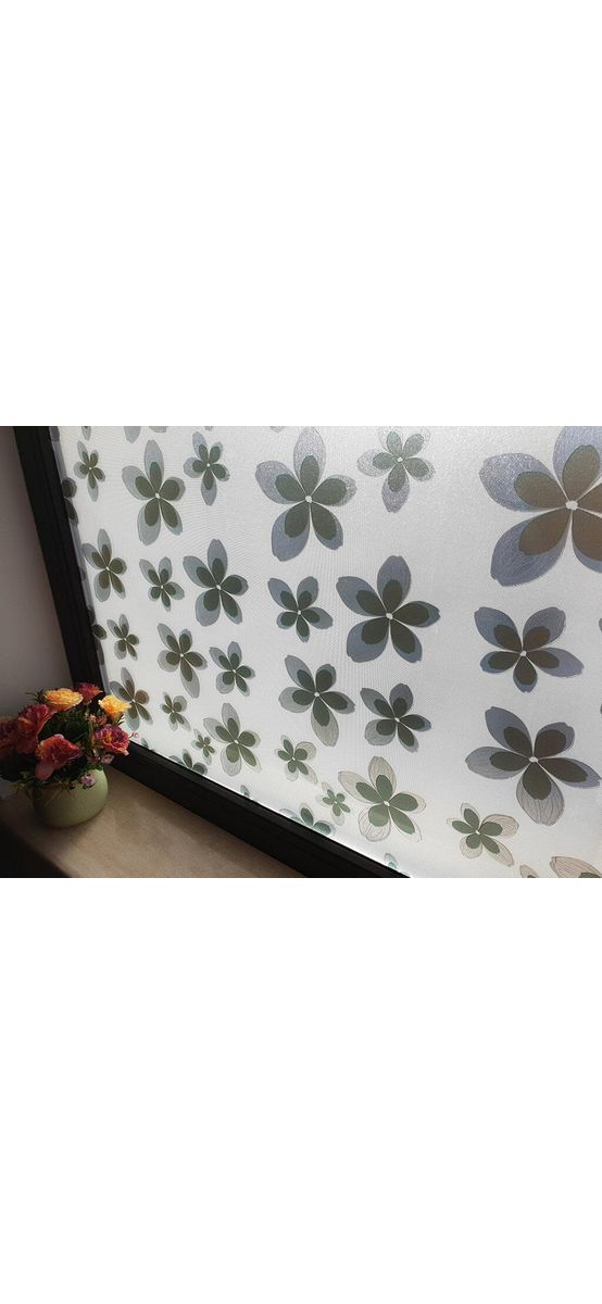 Folie geam autoadezivă Flori, Folina, imprimeu floral bej auriu, lățime 90 cm