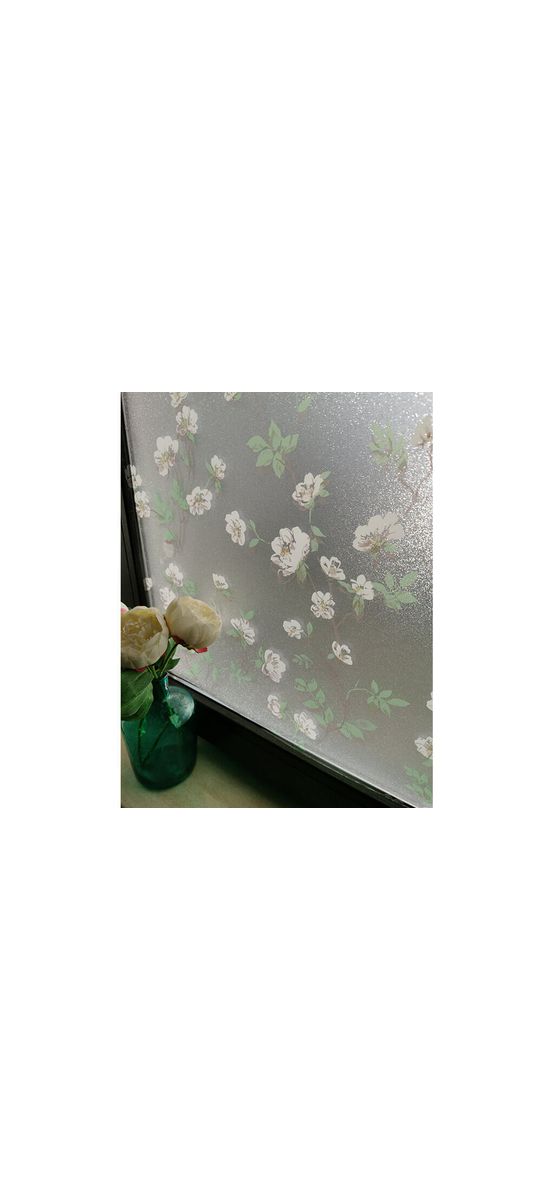 Folie geam autoadezivă Marta, Folina, imprimeu floral alb şi verde, rola de 120X200 cm