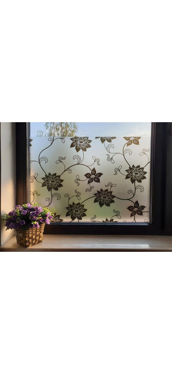 Folie geam autoadezivă Dora, Folina, sablare cu imprimeu floral negru, lățime 100 cm