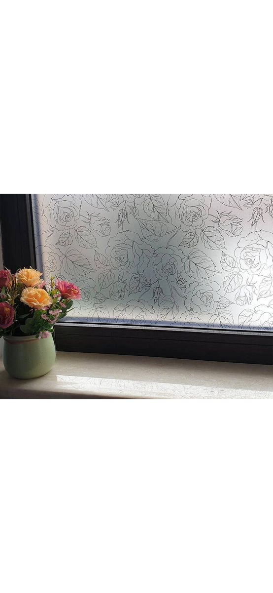 Folie geam autoadezivă Jaide, Folina, sablare cu model floral negru, 100 cm lăţime