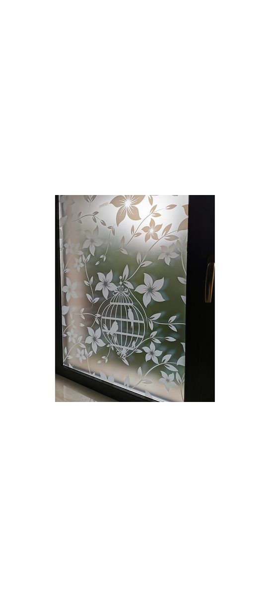 Folie geam autoadezivă Bird Garden, sablare cu imprimeu floral alb, rolă de 100x200cm