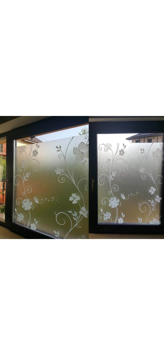 Folie geam autoadezivă Line Flower, MagicFix, sablare cu model floral alb, rola de 90x100 cm