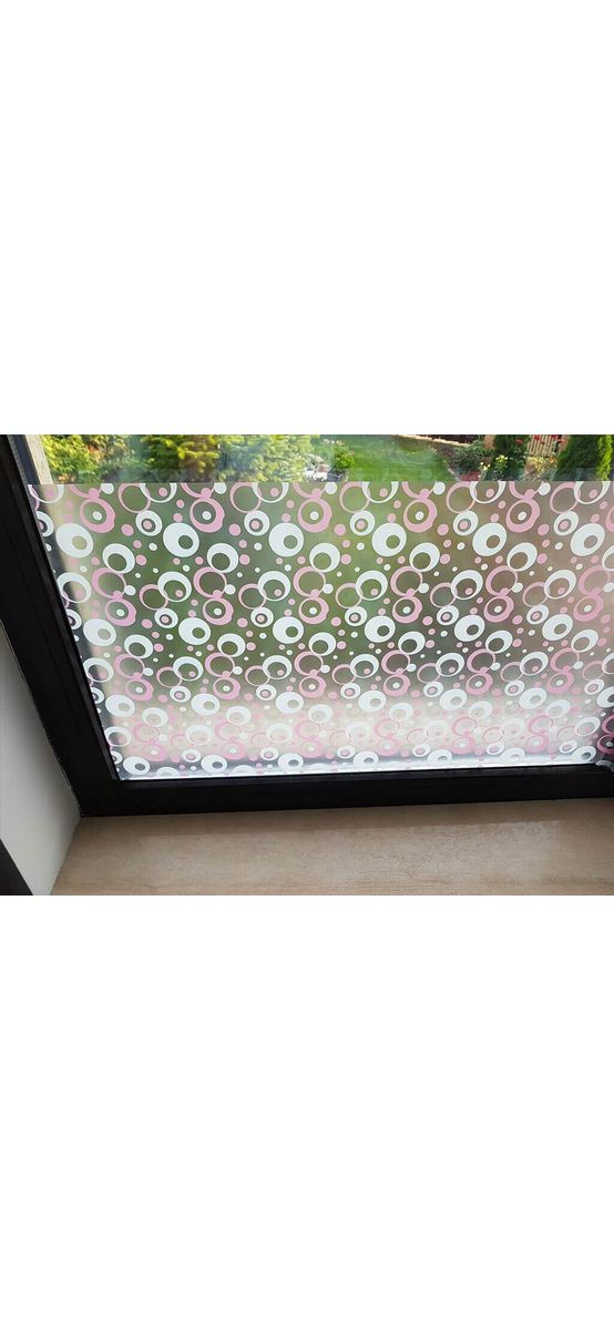 Folie geam autoadezivă cercuri, Folina, imprimeu geometric, roz, lățime 90 cm