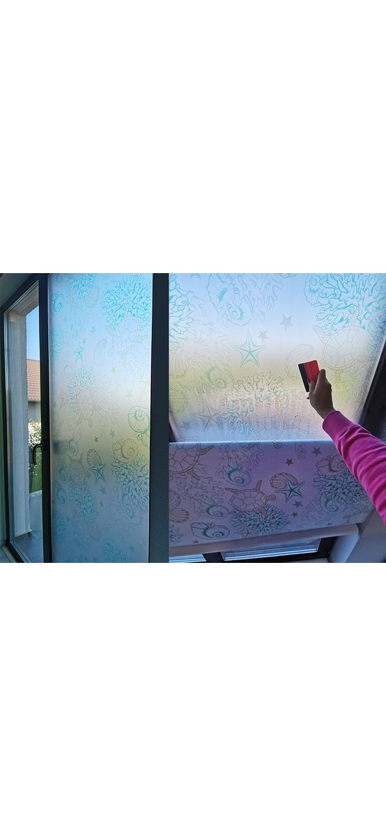 Folie cabină duş, Folina, sablare cu imprimeu țestoase și corali, rolă de 100x210 cm