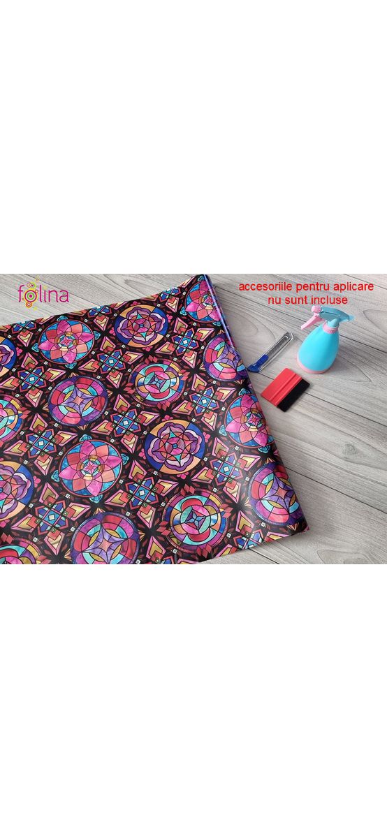 Folie geam electrostatică Lancaster, d-c-fix, sablare tip vitraliu multicolor, rolă de 67x150 cm