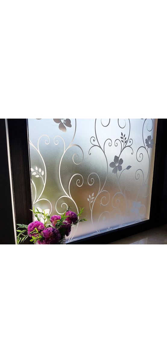 Folie geam autoadezivă Blanca, Folina, imprimeu floral, alb, lățime 90 cm