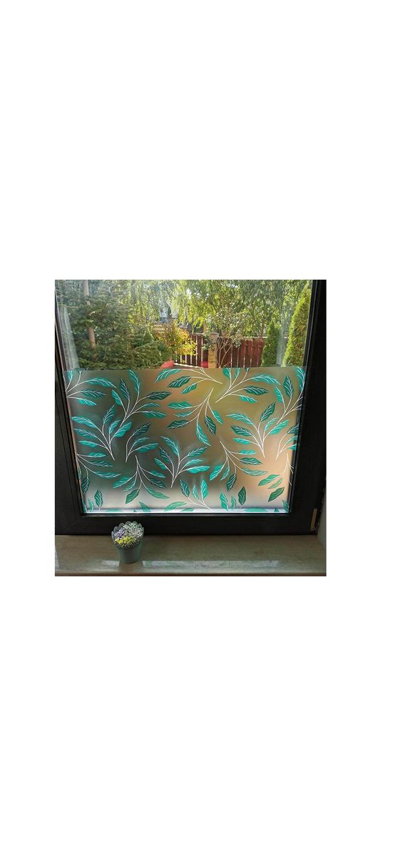 Folie geam autoadezivă, Folina, sablare decorativă cu imprimeu crenguţe verzi, 100 cm lăţime