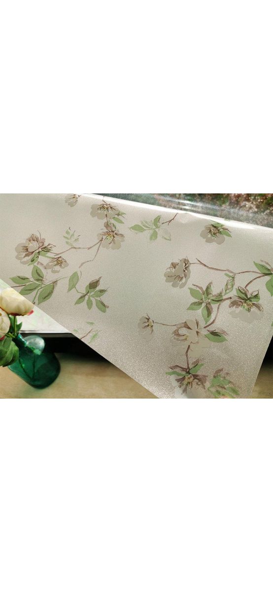 Folie geam autoadezivă Marta, Folina, imprimeu floral alb şi verde, rola de 120X200 cm