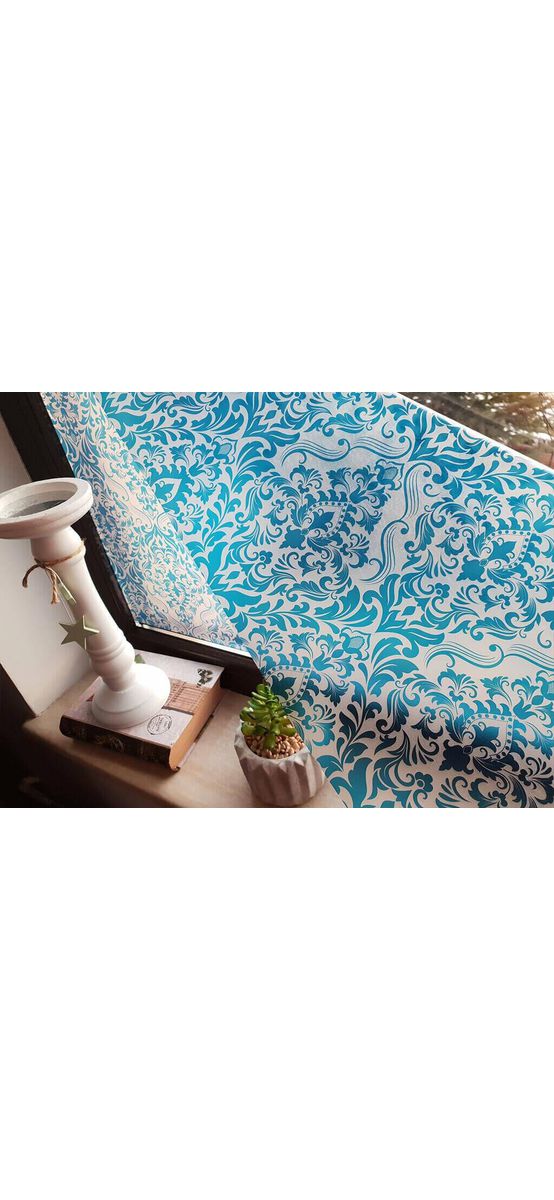 Folie geam autoadezivă Galla, Folina, model elegant albastru, 100 cm lăţime