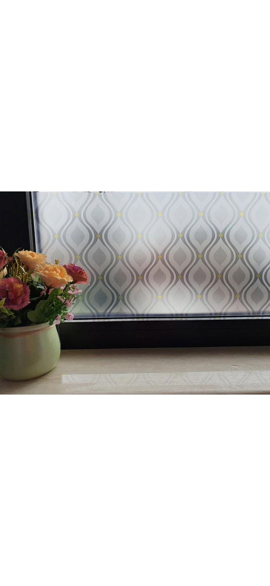 Folie geam autoadezivă Selim, Folina, model geometric, galben si gri, 100 cm lăţime