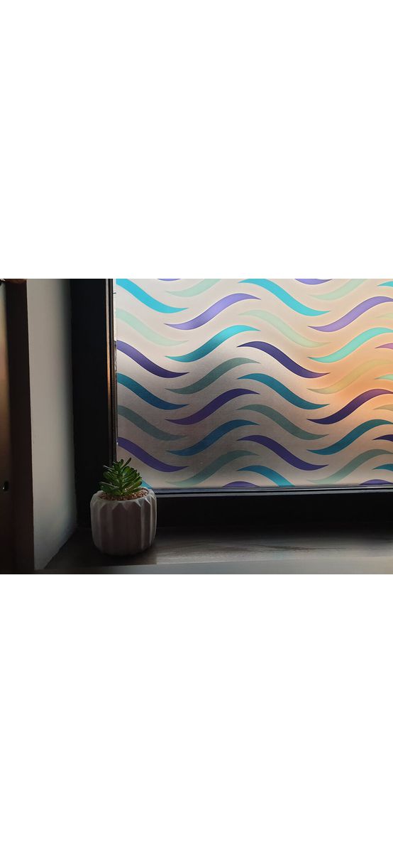 Folie geam autoadezivă Shape, Folina, model geometric albastru, 100 cm lăţime