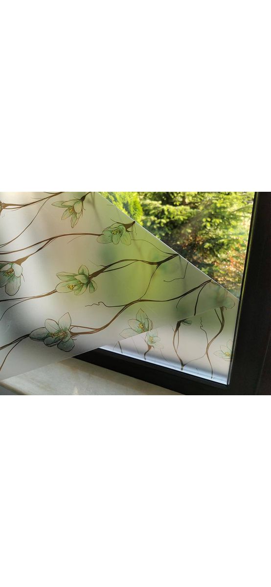 Folie geam autoadezivă, Folina, sablare cu model floral verde, 100 cm lăţime