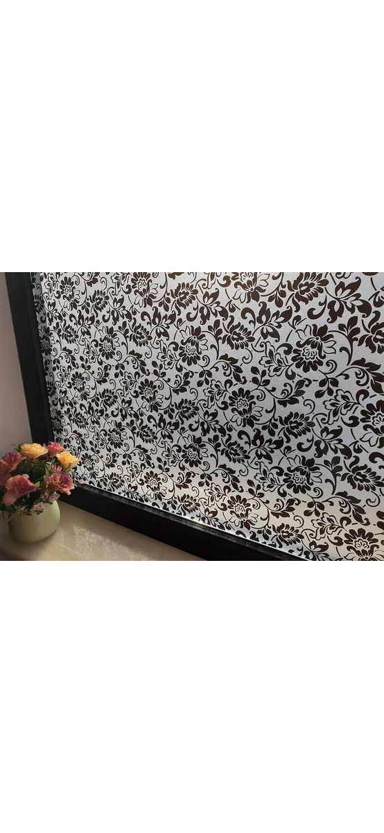 Folie geam autoadezivă Nera, Folina, sablare cu imprimeu floral negru, rola de 90x130 cm