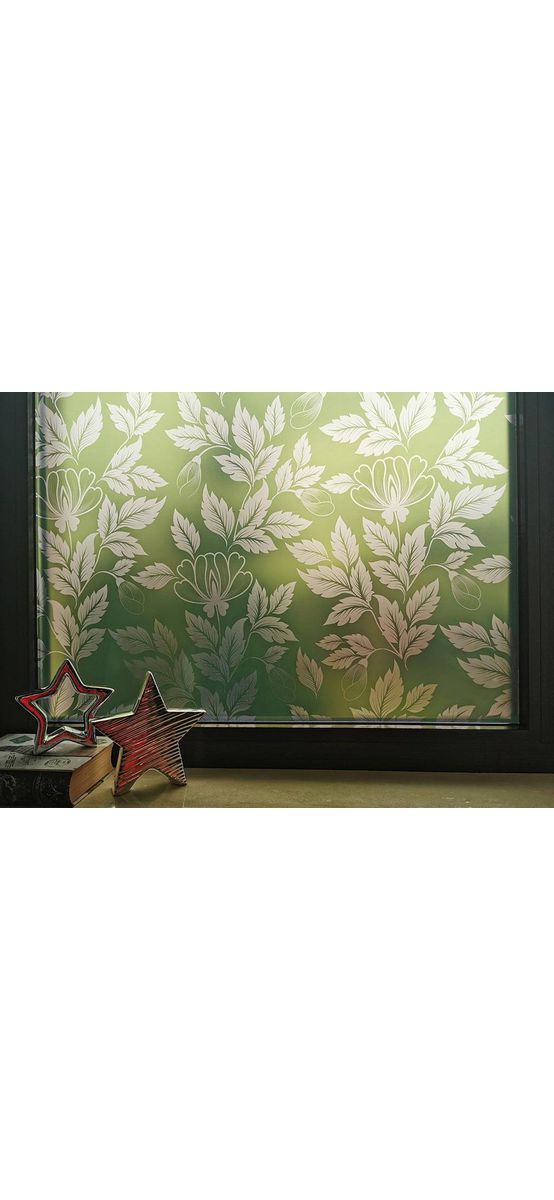 Folie geam autoadezivă, Folina, sablare verde cu model floral, 100 cm lăţime