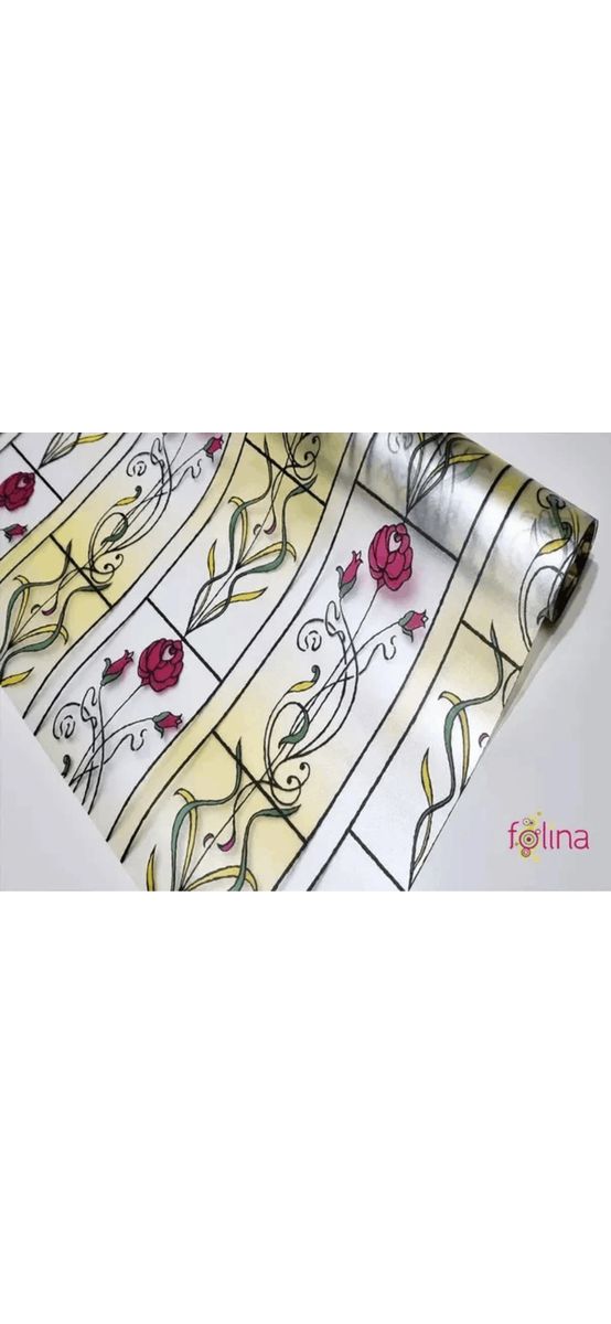 Folie sablare geam, vitraliu floral cu trandafiri, autoadezivă, 45 x 250 cm