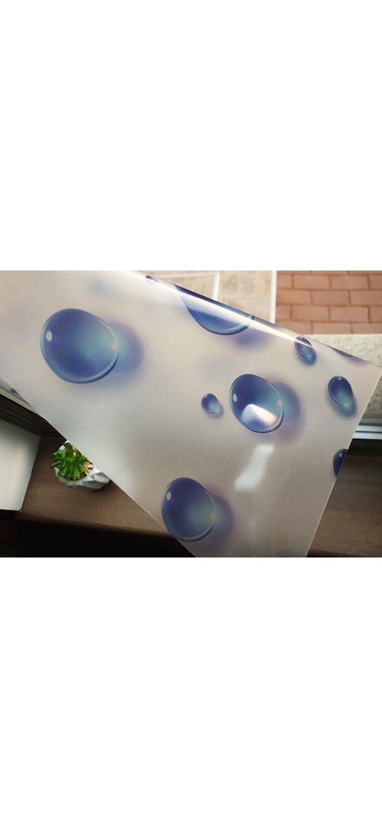 Folie geam autoadezivă Bubble, Folina, sablare cu imprimeu buline albastre, rolă de 100x250 cm