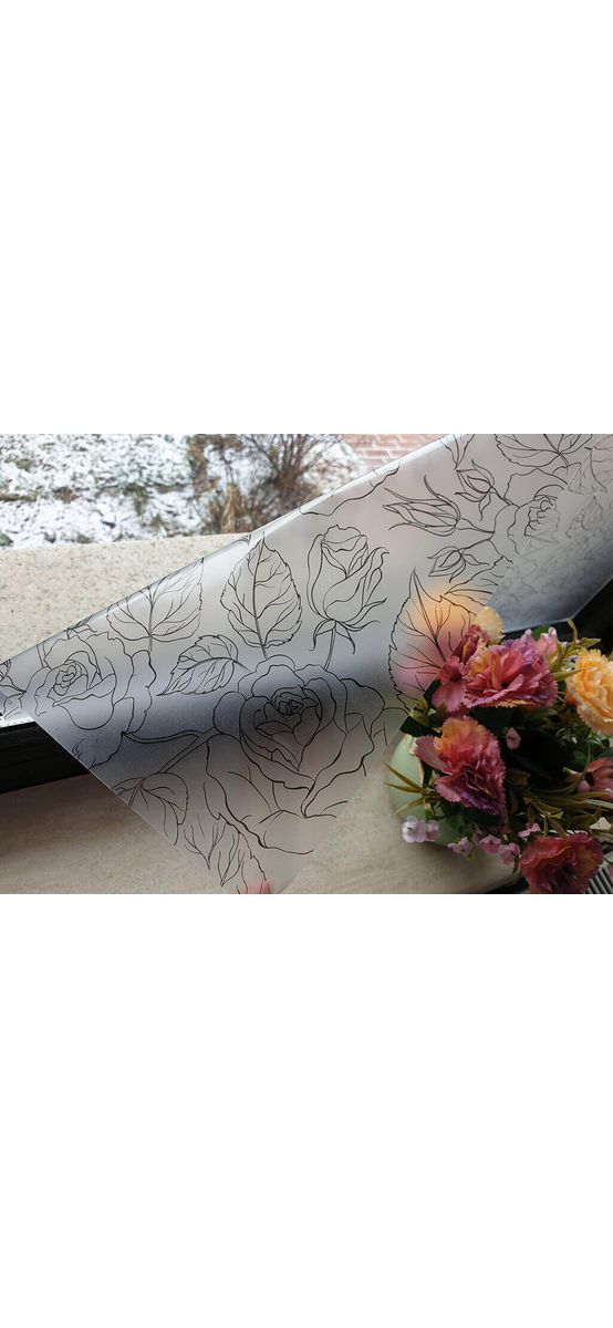 Folie geam autoadezivă Jaide, Folina, sablare cu model floral negru, 100 cm lăţime