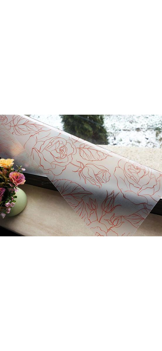 Folie geam autoadezivă Jaide, Folina, sablare cu model floral roşu, 100 cm lăţime