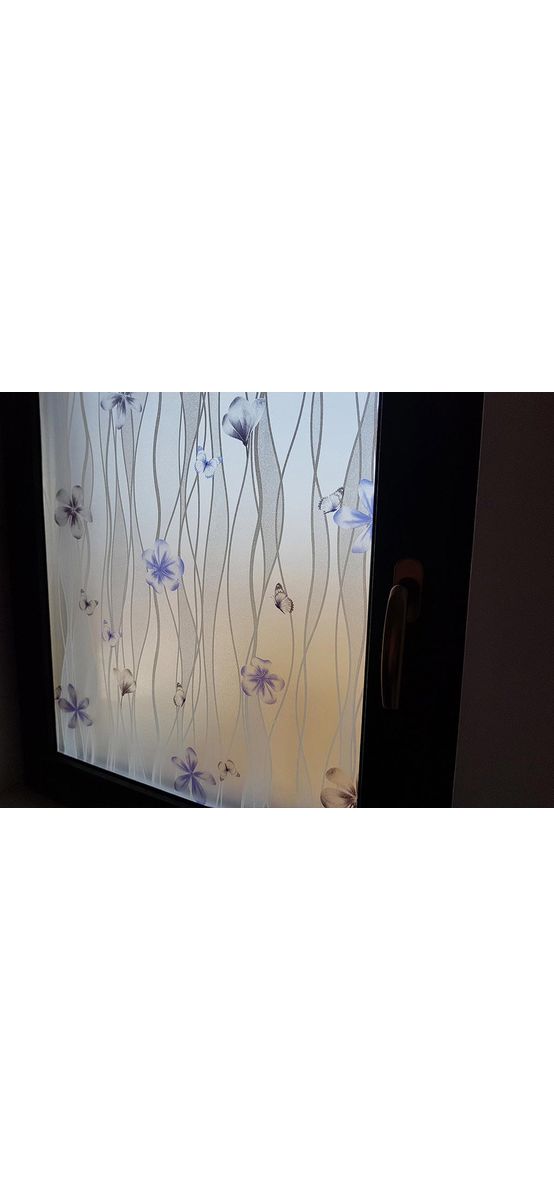 Folie geam autoadezivă Sofia, Folina, imprimeu floral, mov, lățime 90 cm