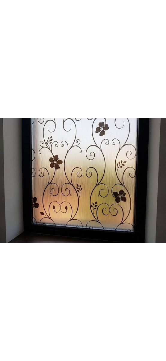 Folie geam autoadezivă, Folina Doris, sablare cu imprimeu floral negru, lățime 90 cm