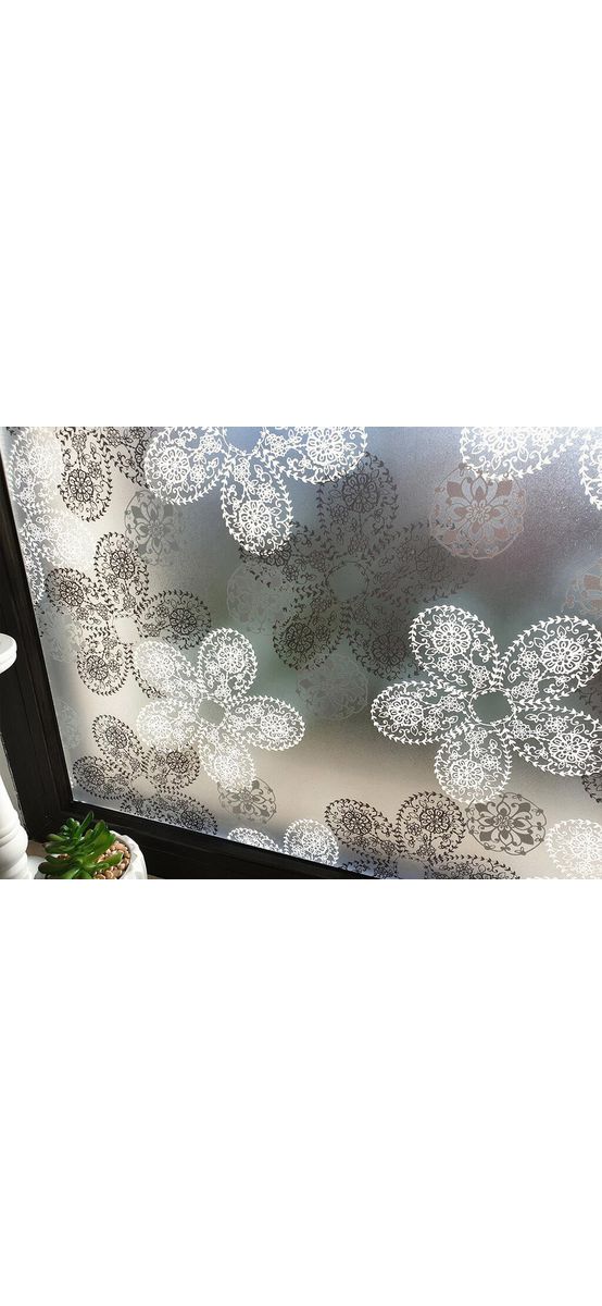 Folie geam autoadezivă, Folina  Elegance, sablare cu imprimeu floral stilizat, 90 cm lăţime