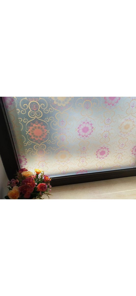 Folie geam autoadezivă Issa, Folina, imprimeu floral stilizat, multicolor, lățime 90 cm