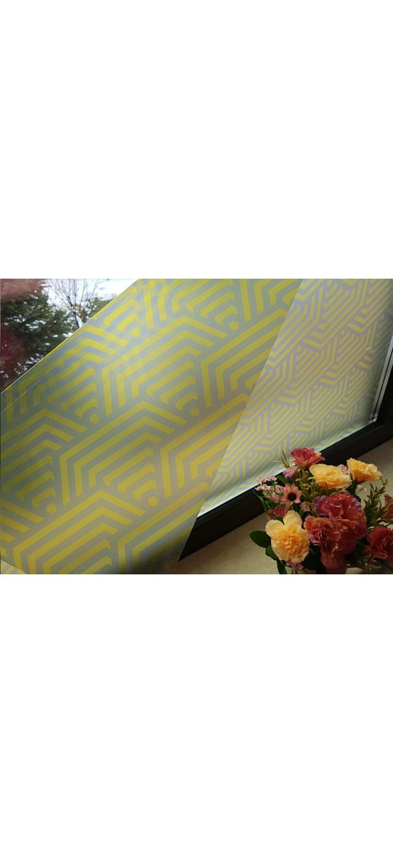 Folie geam autoadezivă Kara, Folina, sablare cu model geometric galben, 100 cm lăţime