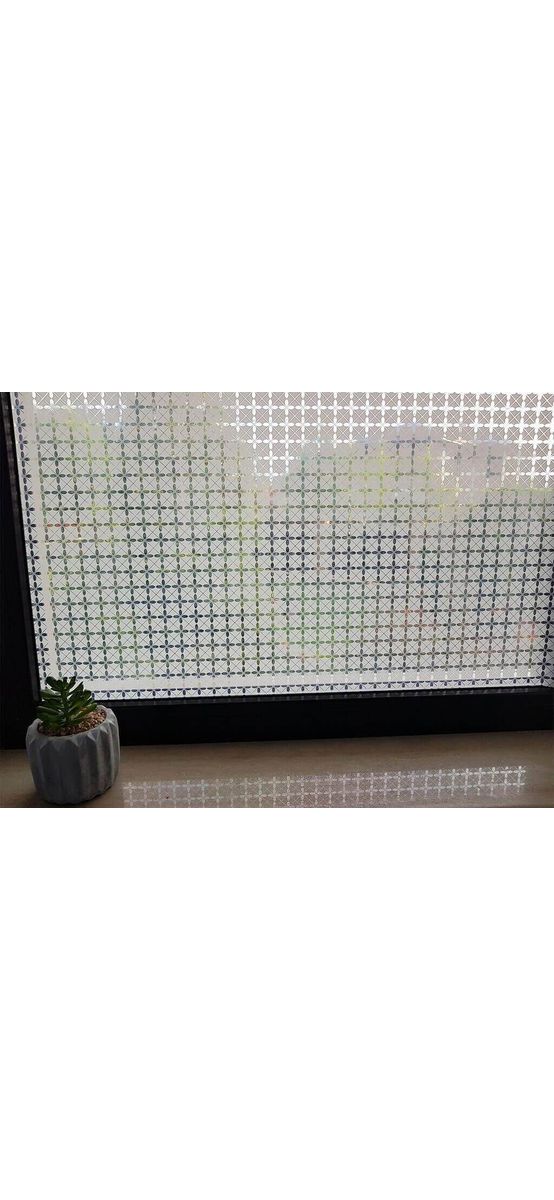 Folie geam autoadezivă Niss, Folina, sablare cu model geometric, alb, lățime 90 cm
