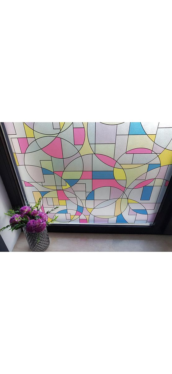Folie geam autoadezivă Zenia, Folina, imprimeu geometric, multicolor, lățime 90 cm