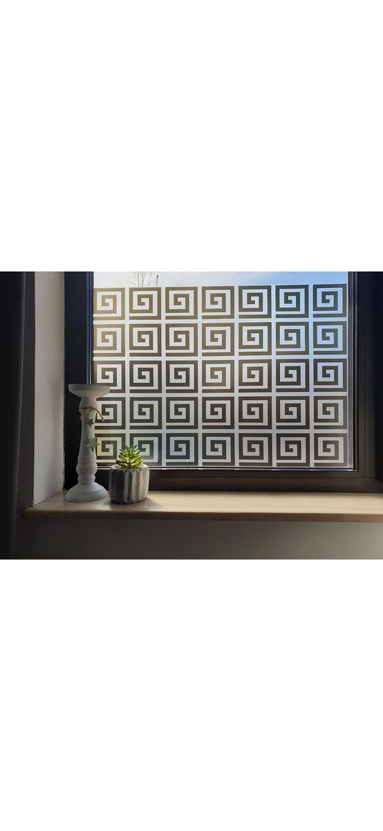 Folie geam autoadezivă Pascal, Folina, sablare cu model geometric negru, 100 cm lăţime