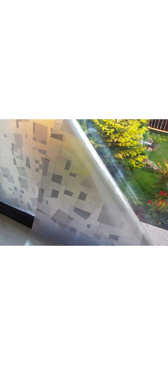 Folie geam autoadezivă pătrate, Folina, sablare cu model geometric, gri, 90x100 cm