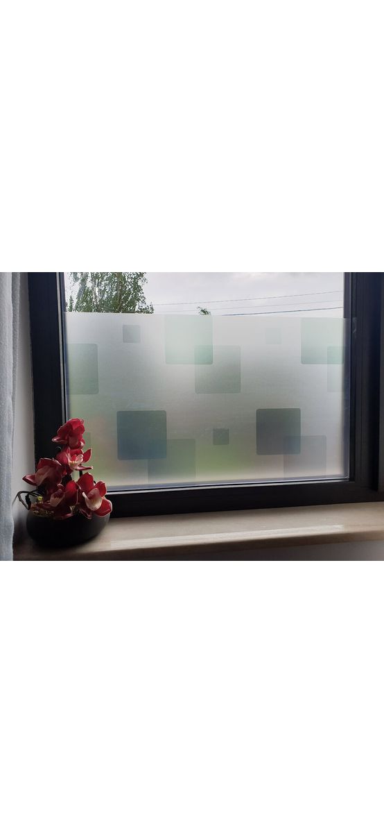 Folie geam autoadezivă Formes, Folina, sablare cu model geometric gri verzui, 100 cm lăţime